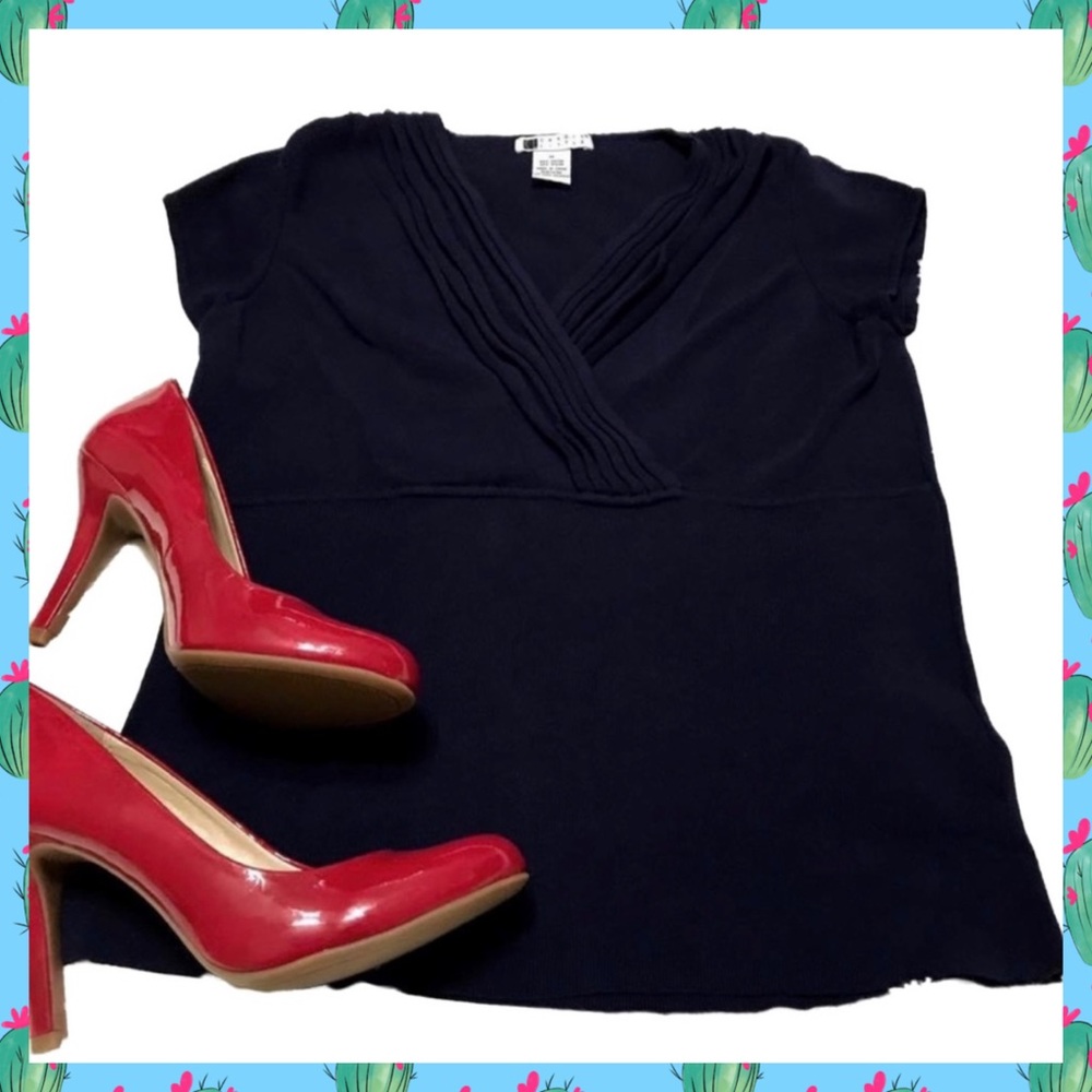 Carole Little Women’s 90s Navy Blue Ribbed Knit Blouse Size Medium